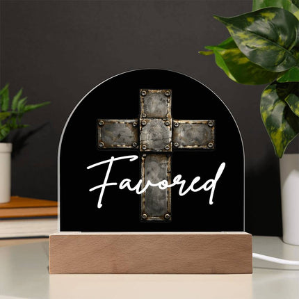 Favored Cross LED Acrylic Dome Plaque – Christian Gift for Men