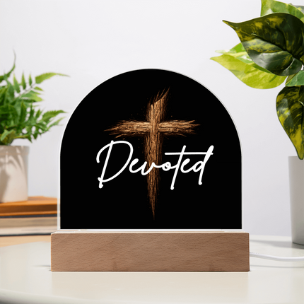 Devoted Cross LED Acrylic Dome Plaque – Christian Gift for Men