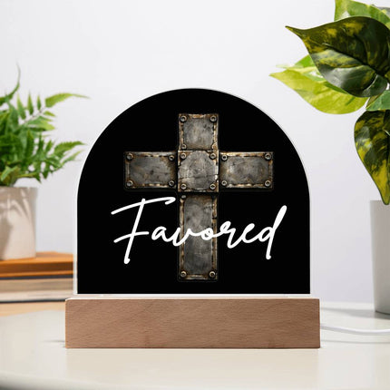 Favored Cross LED Acrylic Dome Plaque – Christian Gift for Men