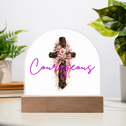 Courageous Heart Cross Dome Acrylic Plaque – Christian Gift for Women