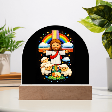 Jesus With the Sheep - Dome Acrylic Plaque – Christian Gift for Kids