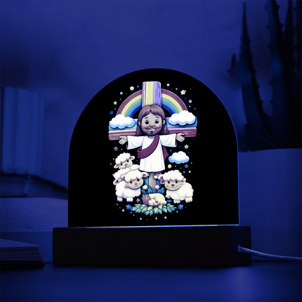 Jesus With the Sheep - Dome Acrylic Plaque – Christian Gift for Kids