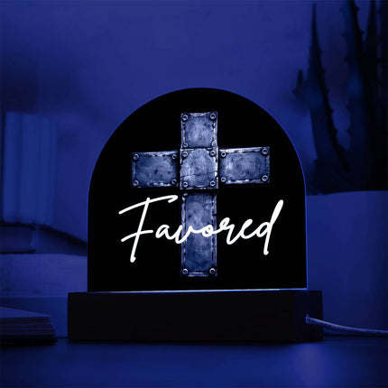 Favored Cross LED Acrylic Dome Plaque – Christian Gift for Men