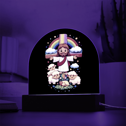 Jesus With the Sheep - Dome Acrylic Plaque – Christian Gift for Kids