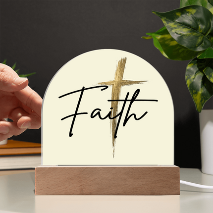 Faith Cross Gold Dome Acrylic Plaque | Christian Nightstand Decor