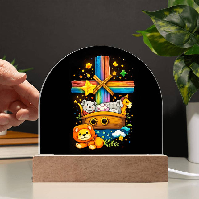 Noah's Ark Rainbow Cross Dome Acrylic Plaque – Christian Gift for Kids
