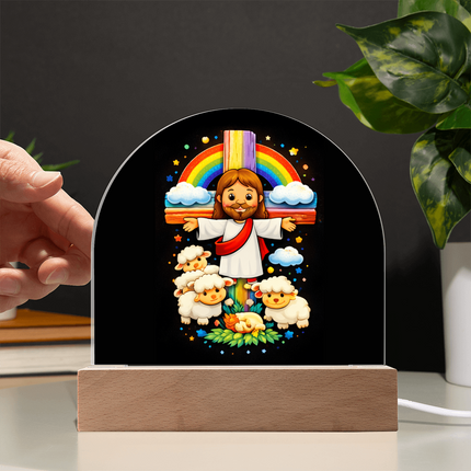 Jesus With the Sheep - Dome Acrylic Plaque – Christian Gift for Kids