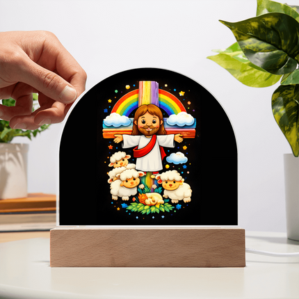 Jesus With the Sheep - Dome Acrylic Plaque – Christian Gift for Kids