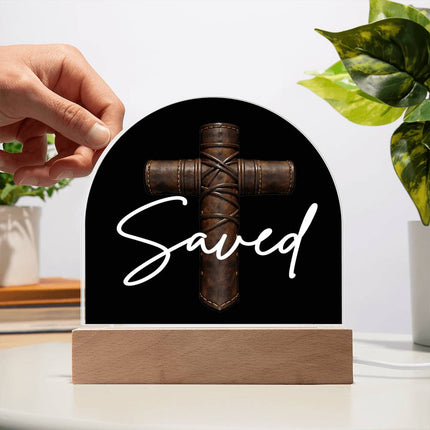 Saved Cross LED Acrylic Dome Plaque – Christian Gift for Men