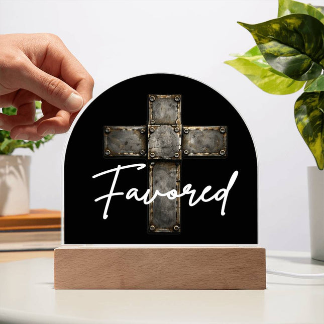 Favored Cross LED Acrylic Dome Plaque – Christian Gift for Men