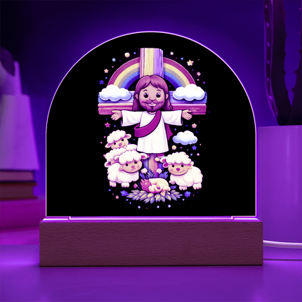 Jesus With the Sheep - Dome Acrylic Plaque – Christian Gift for Kids