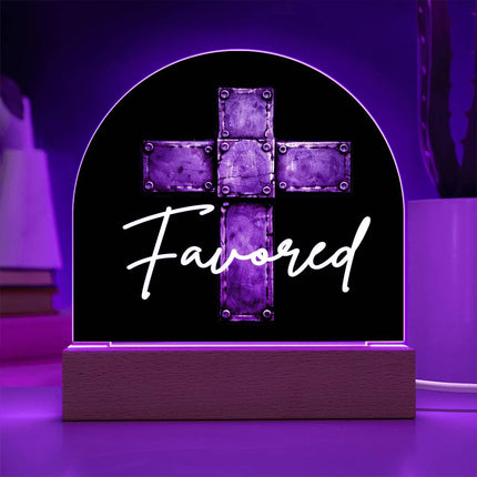 Favored Cross LED Acrylic Dome Plaque – Christian Gift for Men