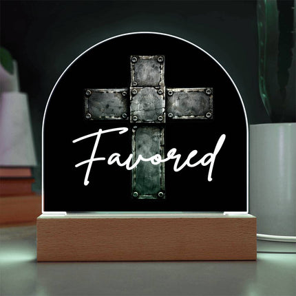 Favored Cross LED Acrylic Dome Plaque – Christian Gift for Men