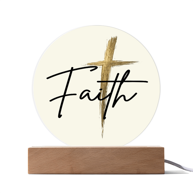 Faith Cross Gold Circle Acrylic Plaque | Christian Desk Decor Sign