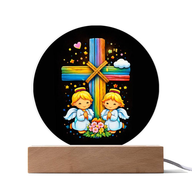 Praying Angels Circle Acrylic Plaque – Christian Gift for Kids