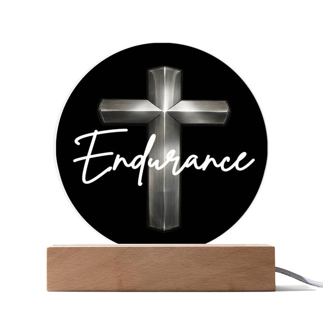 Endurance Cross LED Acrylic Circle Plaque – Christian Gift for Men