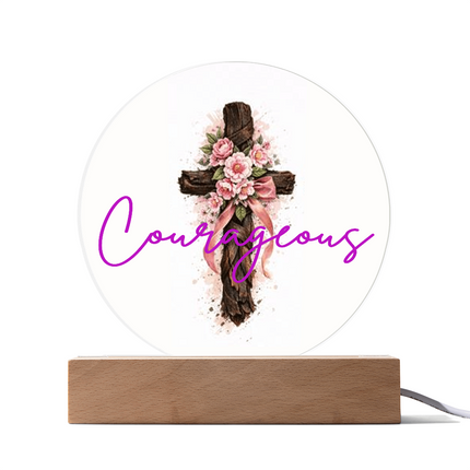 Courageous Heart Cross Circle Acrylic Plaque – Christian Gift for Women
