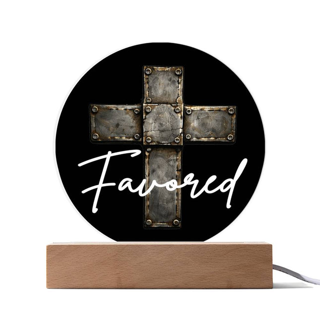 Favored Cross LED Acrylic Circle Plaque – Christian Gift for Men
