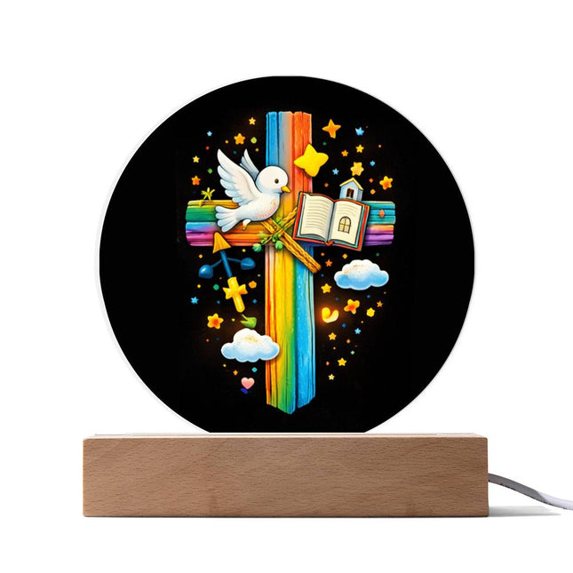 Dove, Bible & Church Circle Acrylic Plaque – Christian Gift for Kids