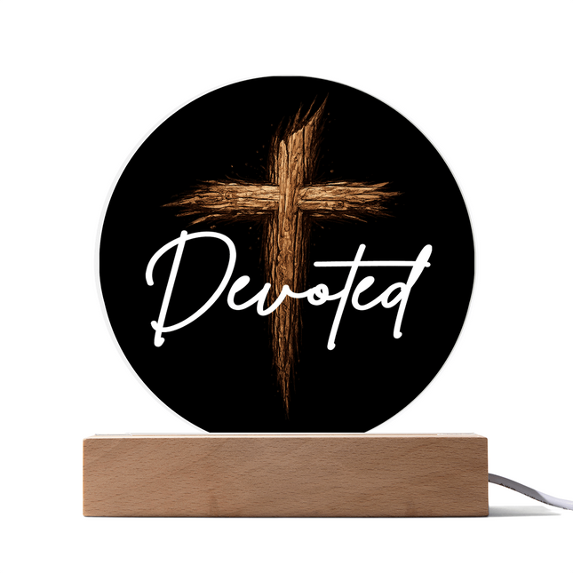 Devoted Cross LED Acrylic Circle Plaque – Christian Gift for Men