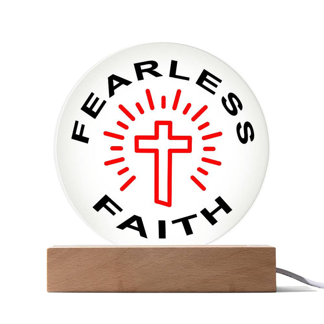 Fearless Faith Circle Acrylic Plaque | Red Cross Rays | Clear