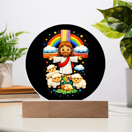 Jesus & Little Lambs - Circle Acrylic Plaque - Gift for Kids