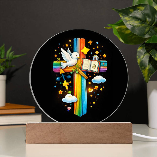 Dove, Bible & Church Circle Acrylic Plaque – Christian Gift for Kids