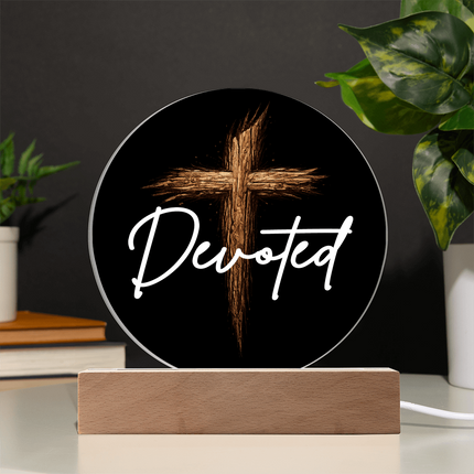 Devoted Cross LED Acrylic Circle Plaque – Christian Gift for Men