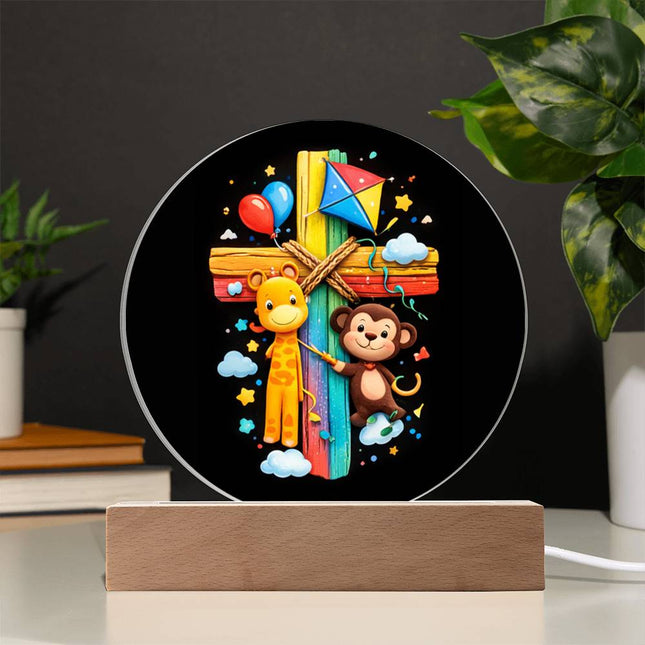 Giraffe & Monkey Circle Acrylic Plaque – Christian Gift for Kids