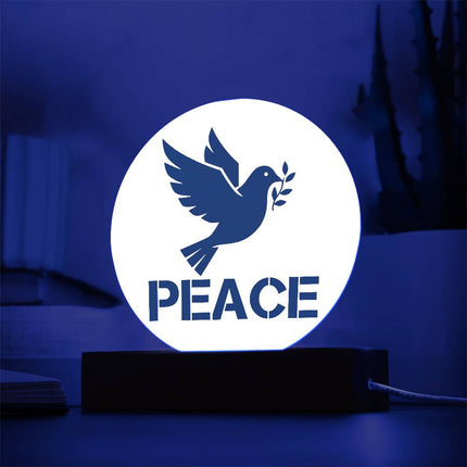 Peace Circle Acrylic Plaque | Teal Dove & Olive Branch | Clear