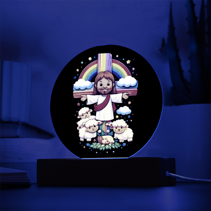 Jesus & Little Lambs - Circle Acrylic Plaque - Gift for Kids