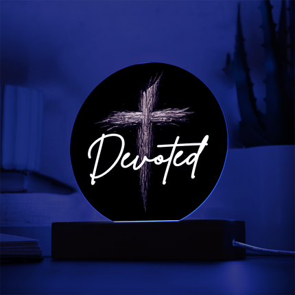 Devoted Cross LED Acrylic Circle Plaque – Christian Gift for Men