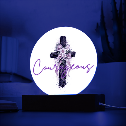 Courageous Heart Cross Circle Acrylic Plaque – Christian Gift for Women