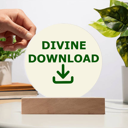 Divine Download Circle Acrylic Plaque | Green Download Icon | Cream