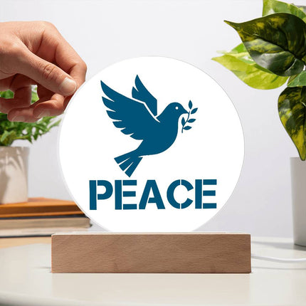 Peace Circle Acrylic Plaque | Teal Dove & Olive Branch | Clear