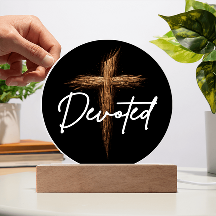 Devoted Cross LED Acrylic Circle Plaque – Christian Gift for Men