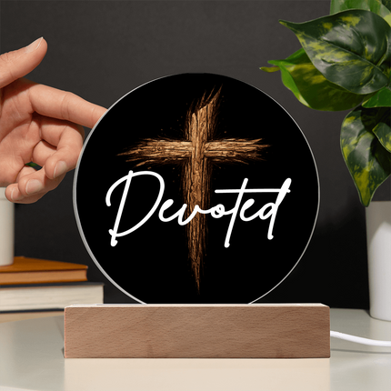 Devoted Cross LED Acrylic Circle Plaque – Christian Gift for Men