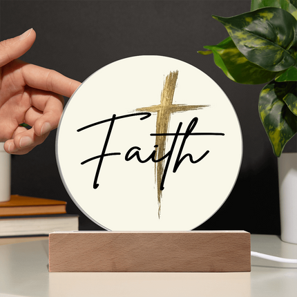 Faith Cross Gold Circle Acrylic Plaque | Christian Desk Decor Sign