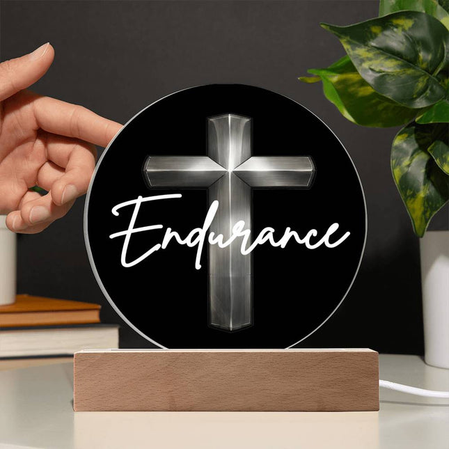 Endurance Cross LED Acrylic Circle Plaque – Christian Gift for Men