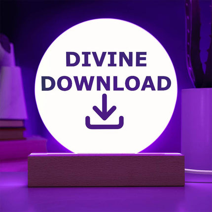 Divine Download Circle Acrylic Plaque | Green Download Icon | Cream