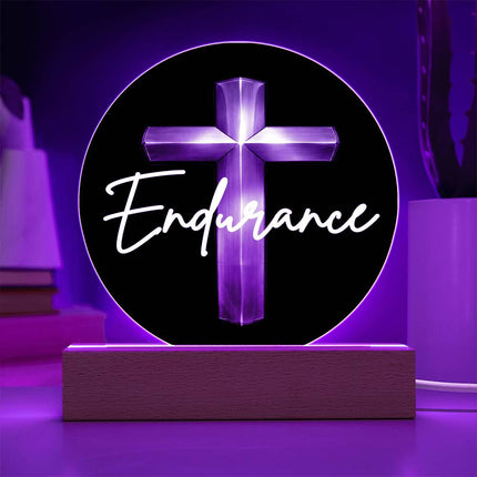 Endurance Cross LED Acrylic Circle Plaque – Christian Gift for Men