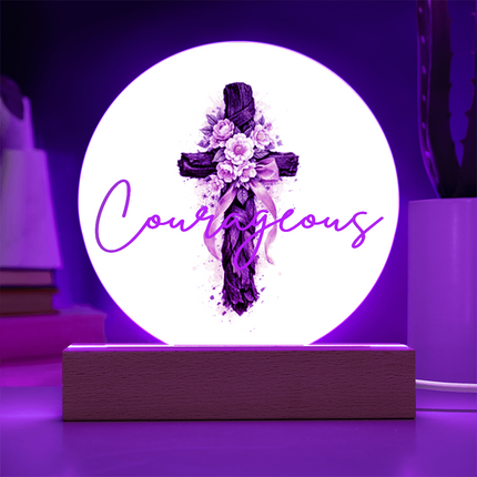 Courageous Heart Cross Circle Acrylic Plaque – Christian Gift for Women