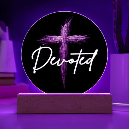 Devoted Cross LED Acrylic Circle Plaque – Christian Gift for Men