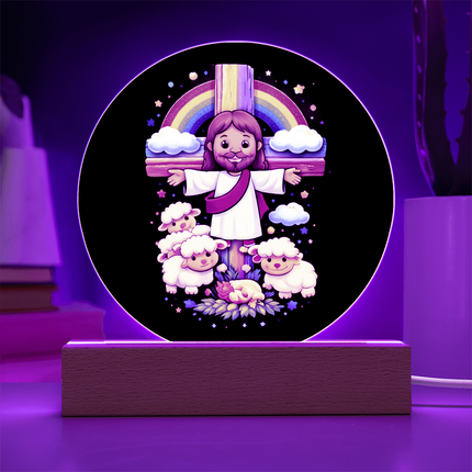 Jesus & Little Lambs - Circle Acrylic Plaque - Gift for Kids