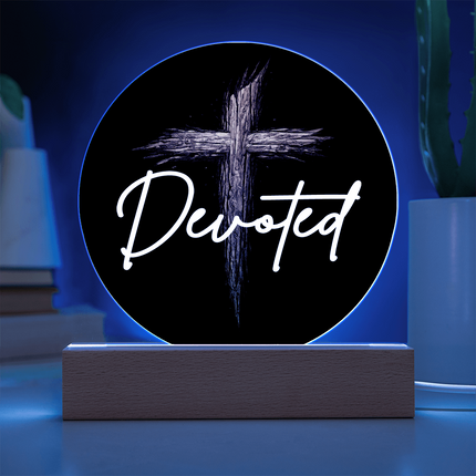 Devoted Cross LED Acrylic Circle Plaque – Christian Gift for Men