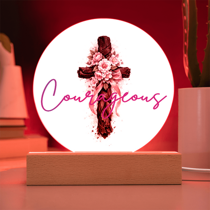 Courageous Heart Cross Circle Acrylic Plaque – Christian Gift for Women