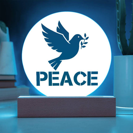 Peace Circle Acrylic Plaque | Teal Dove & Olive Branch | Clear