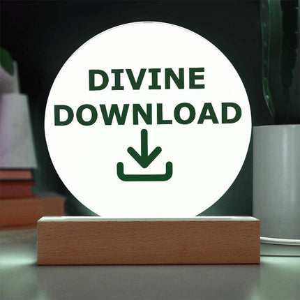 Divine Download Circle Acrylic Plaque | Green Download Icon | Cream