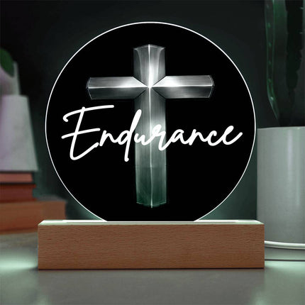 Endurance Cross LED Acrylic Circle Plaque – Christian Gift for Men
