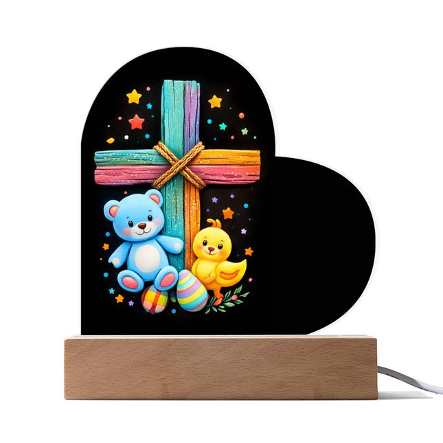 Rainbow Cross Teddy Bear | Christian Heart Acrylic Plaque | Gift for Kids